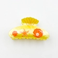 Yellow translucent acrylic hair claw with marble texture and orange seashell and starfish - 7.8cm / Yellow