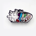 Acrylic heart hair claw featuring colorful LOVE graffiti and rainbow glitter finish - Heart