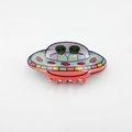 Cute alien UFO design hair claw clip in mint green and orange acrylic finish - Two Aliens (10cm)