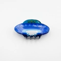 UFO shaped hair claw clip with blue gradient and three green aliens cartoon design - Three Aliens (10cm)