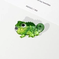 Cartoon green chameleon hair claw clip with glossy finish and realistic stripe details - Green