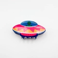 Cute UFO spaceship hair claw clip featuring a green alien character in bright pink color - Green Alien (10cm)