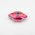 Pink UFO hair claw clip with blue alien print and yellow polka dots for girls - Blue Alien (10cm)