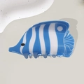 Blue and white striped fish-shaped hair claw clip made of durable PVC material - 8.4cm / Blue and White Fish (DZ0173)