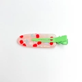 Pink checkered acrylic hair clip with red cherry print and green metal duckbill base - Summer Cherry