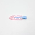 Pink marble texture acrylic hair clip with peach letter print and blue metal base - Sparkling Pink Tears