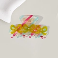 Molla per capelli colorata in acetato con strisce, fiocchi gialli e perle bianche - 8cm / Base Magenta (Fiocchi Gialli)