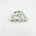 Pearlescent white hair claw with green palm tree prints and marble texture finish - White Palm Tree 8.3cm
