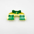 Yellow acrylic hair claw with dark green bow prints and white stars for parties - Yellow Moon 9.3cm