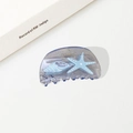 Ocean theme blue acetate hair claw clip with starfish and seashell patterns - Starfish Conch