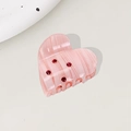 Pinza per capelli a cuore in acetato rosa marmorizzato con strass rossi per acconciature - 6.2cm / Rosa