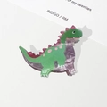 Cartoon green dinosaur hair claw clip with purple acetate finish and cute pink polka dots - Matcha Green (7.5cm)