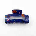 Dunkelblauer Halloween Haarklammer mit orangefarbenen Kürbis- und Fledermausmustern - Rechteckig Blau 8.3cm