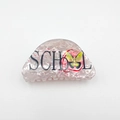 Rosa Perle Haarklammer aus Acryl mit gelbem Schmetterling und School-Schriftzug - Halbkreis Schmetterling (8.3cm)