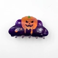 Halloween pumpkin and ghost pattern hair claw clip in purple and orange acrylic finish - Pumpkin Purple 8cm
