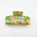 Vibrant yellow acrylic square claw clip with colorful Back to School graffiti print - Square Doodle (10cm)