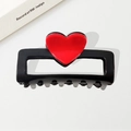 Pinza per capelli nera rettangolare minimalista con decorazione cuore rosso lucido - Nero Quadrato Cuore 8.9cm