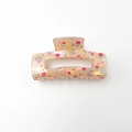 Easter hair claw clip with bunny and tulip prints in creamy pearlescent finish - Square Yellow 8.3cm