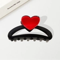Pinza per capelli nera lucida con cuore rosso 3D per acconciature alla moda - Nero Arco Cuore 8.9cm
