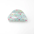 Light blue iridescent Easter hair claw clip with pink bunny and tulip pattern for girls - Semicircle Blue 8.3cm