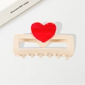 Pinza per capelli rettangolare beige con una grande decorazione a cuore rosso - Bianco Quadrato Cuore 8.9cm
