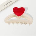 Elegante pinza per capelli color panna con una grande decorazione a cuore rosso - Bianco Arco Cuore 8.9cm