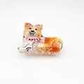 Cute corgi dog hair claw clip in orange and white acetate with a red plaid bow detail - Golden Border Collie