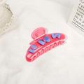 Pince à cheveux en acétate rose avec nœuds bleus pour une coiffure élégante - Style avec Décoration de Nœud Bleu / Rose Fuchsia (DZ0191)