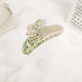 Floral pattern acetate hair claw clip with rhinestones in cream and green swirl finish - Light Green Color Block