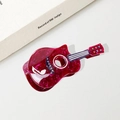 Pince à cheveux en forme de guitare en acétate marbré rose avec des strass brillants - Bordeaux