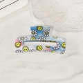Pinza per capelli rettangolare sfumata blu rosa con smiley giallo e margherite - Faccia Felice Margherita (Stile A) / 7.9cm