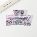 Pince à cheveux motif graffiti cœur, Cupidon et papillon en blanc translucide - 8.2cm / Style E (Blanc graffiti ange)