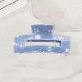 Pinza per capelli rettangolare con texture denim blu scuro e motivi floreali - Floreale Blu (Stile B) / 7.9cm