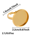 Macro shot of golden stainless steel adjustable ring blank with 2.2cm flat round base tray - J970-G