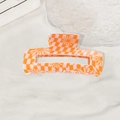 Pinza per capelli rettangolare con motivo a scacchi arancione e bianco e fiori donna - Scacchiera Arancione Bianco Floreale (Stile C) / 7.9cm
