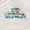 Molla per capelli rettangolare con base celeste e motivo floreale arancione tropicale - Floreale Tropicale (Stile D) / 7.9cm
