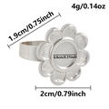 Vue détaillée de la base de bague lotus argentée avec serti 8mm et dimensions - Base de Bague en Forme de Fleur Seule (Sans Partie Supérieure, J980-S Couleur Acier) / Argent