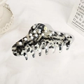 Large black and white marble acetate hair claw clip with elegant pearl embellishments - Floral Black White