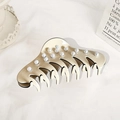 Beige large acetate hair claw clip with faux pearl embellishments for thick hair - Beige