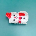 Winter snowman hair claw clip with pearl white finish and red scarf details - Snowman