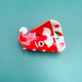 Festive red Santa hat hair claw clip with white accents and green holly leaf pattern - Hat