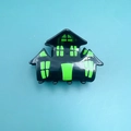 Halloween haunted house hair claw clip in black and neon green for festive styling - Ghost House with Green Windows