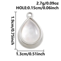 Detail of stainless steel teardrop pendant with white mother of pearl inlay and size info - Silver White Mother of Pearl Style (S3243-S-W)