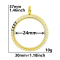 Detailed size chart for round gold photo locket pendant with crystal border dimensions - Zirconia 30 (Gold)