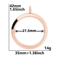 Detailed size chart of rose gold round stainless steel glass locket with dimensions - Smooth 35 (Rose Gold)