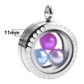 Détail d'un médaillon argenté de 11mm avec cristaux et perles colorées à l'intérieur - Zircone Blanc (Acier) / 25mm