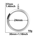 Detailed size specifications for a 30mm stainless steel floating locket with glass windows - Smooth 30 (Steel)