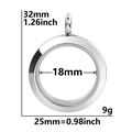 Detailed size specifications for the stainless steel round glass locket pendant - Smooth 25 (Steel)