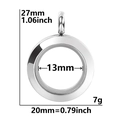 Detailed dimensions of the round stainless steel locket pendant with glass window - Smooth 20 (Steel)