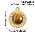 Detail of 18k gold plated round pendant with tiger eye stone and petal border - Gold Base Tiger Eye Beaded Edge (S3251-G-Gray)